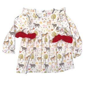 EEUC Stitchy Fish Farm Animal Print knit top with bow Accents size 2t